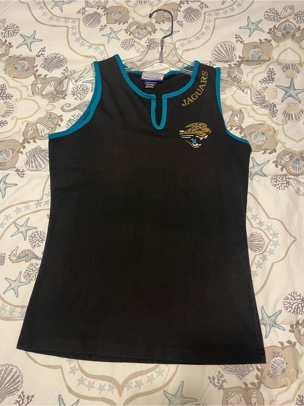 Jacksonville Jaguars Vintage Reebok Black Tank Top with Teal Trim & Jaguars Logo